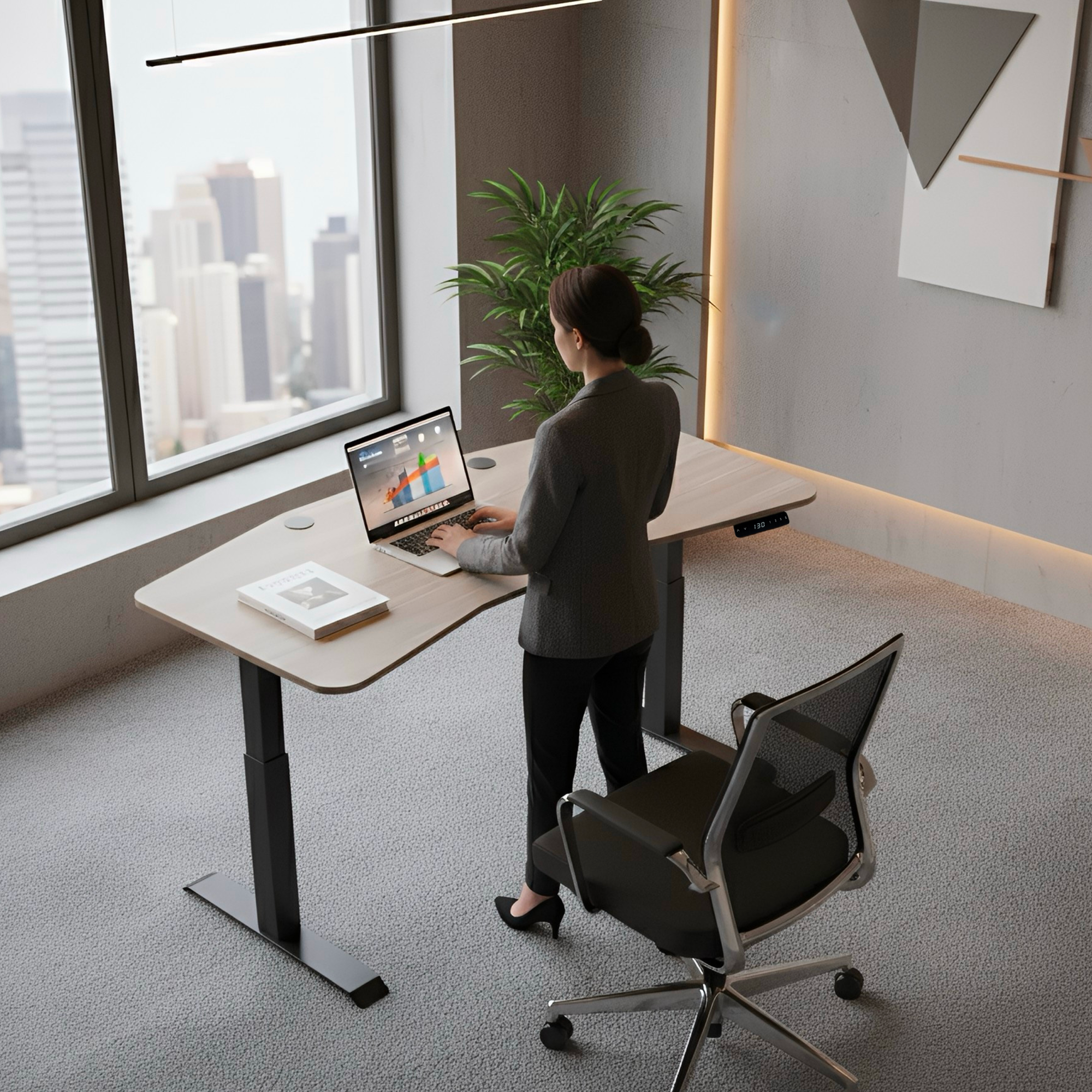 Комп’ютерний стіл двомоторний триступеневий Kaidi Black