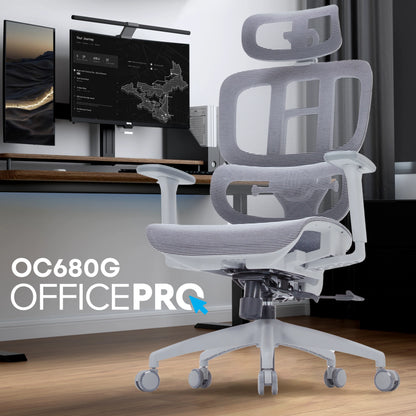 Офісне крісло OfficePro Skyline OC680 сіре, сітчаста спинка