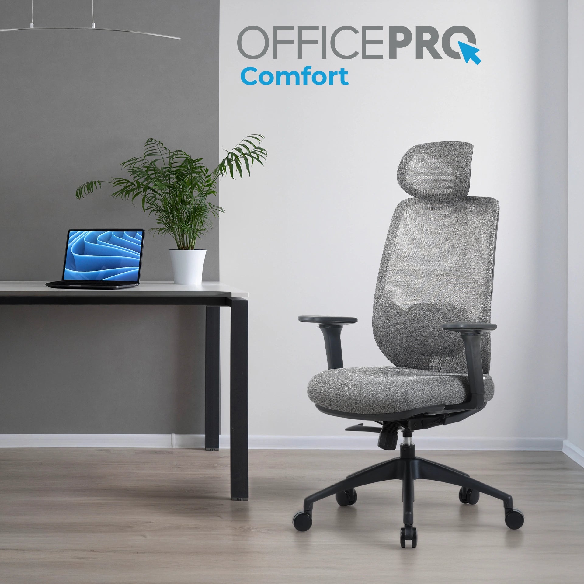 Офісне крісло OfficePro Comfort OC524 сіре, сітчаста спинка