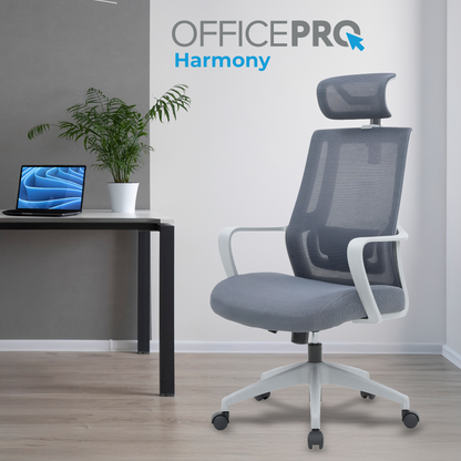 Ергономічне офісне крісло OfficePro Harmony OC310 сіре з сітчастою спинкою
