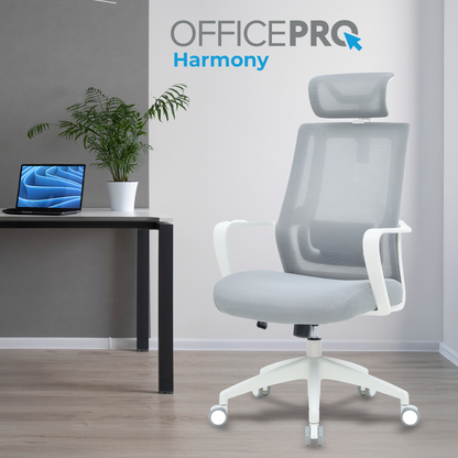 Ергономічне офісне крісло OfficePro Harmony OC310 світло-сіре з сітчастою спинкою