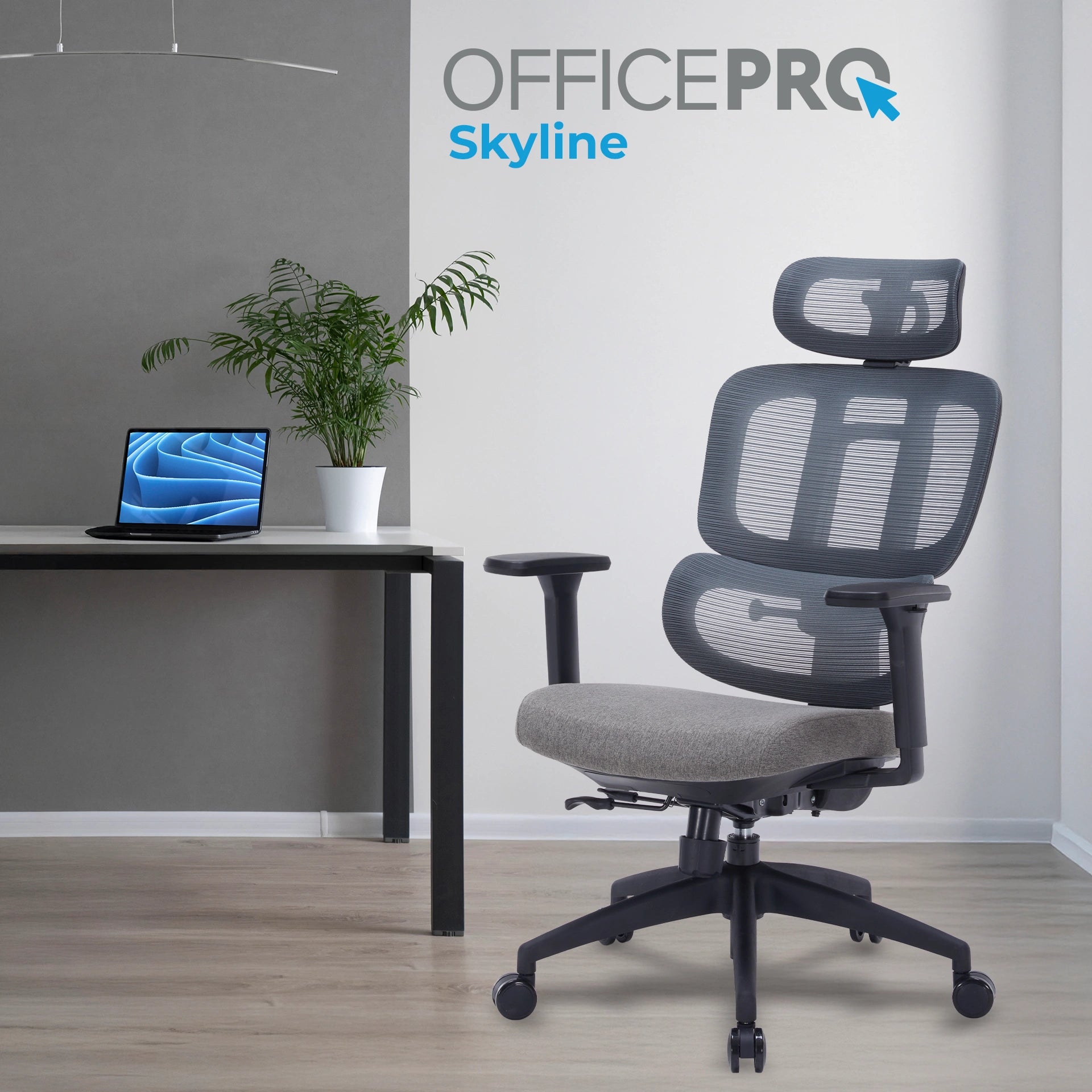 Ергономічне офісне крісло OfficePro Skyline OC580 чорне з сітчастою спинкою