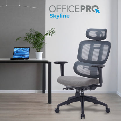 Ергономічне офісне крісло OfficePro Skyline OC580 чорне з сітчастою спинкою