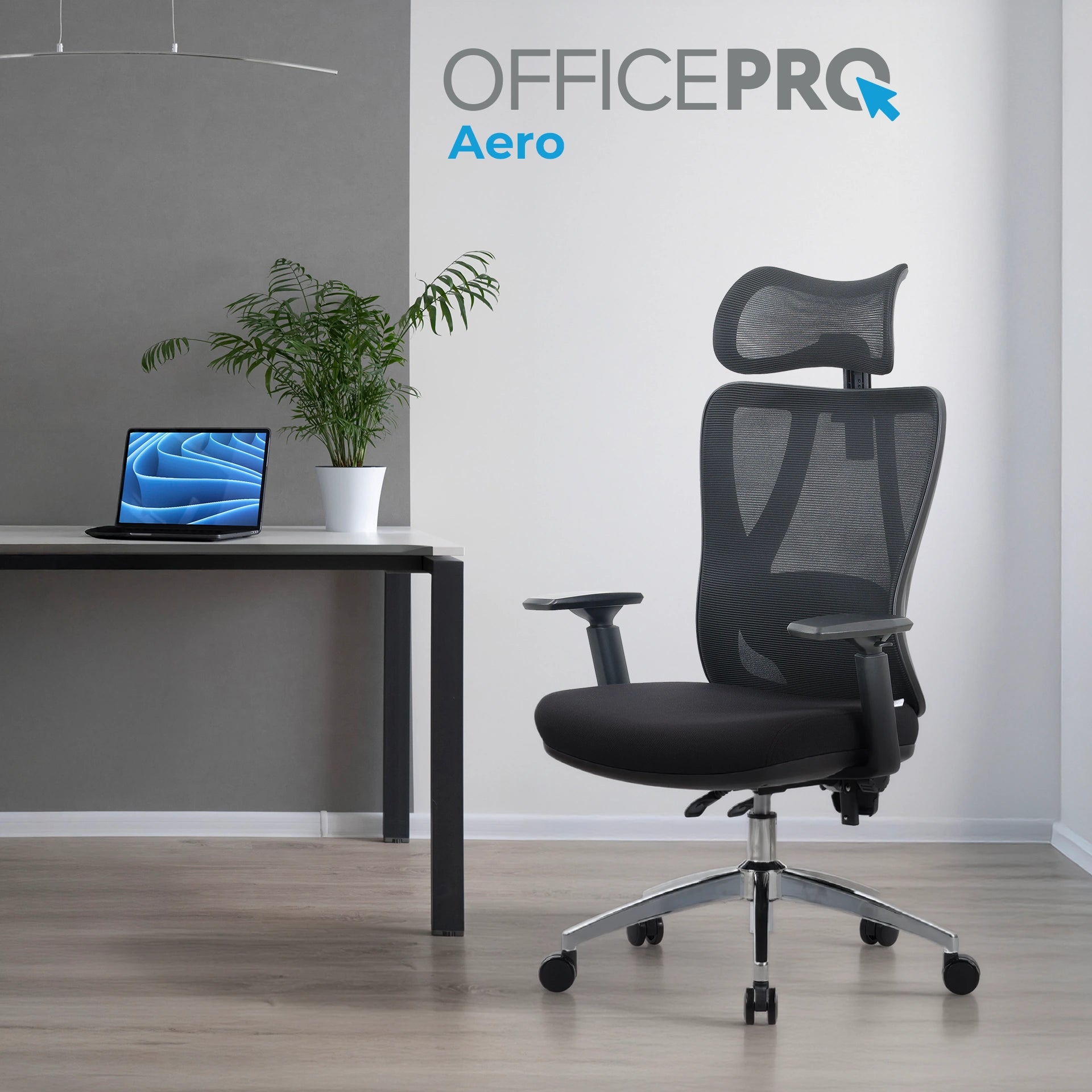 Офісне крісло OfficePro Aero OC490B чорне, сітчаста спинка