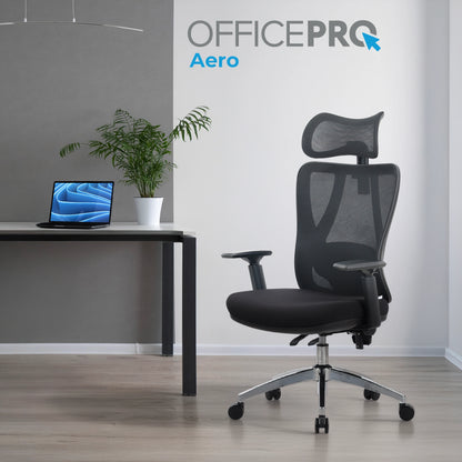 Офісне крісло OfficePro Aero OC490B чорне, сітчаста спинка