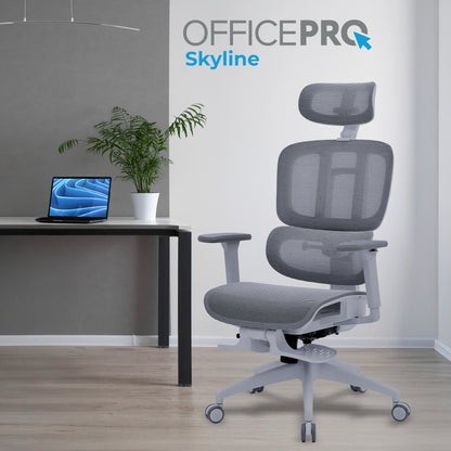 Офісне крісло OfficePro Skyline OC750 сіре з підставкою для ніг, сітка