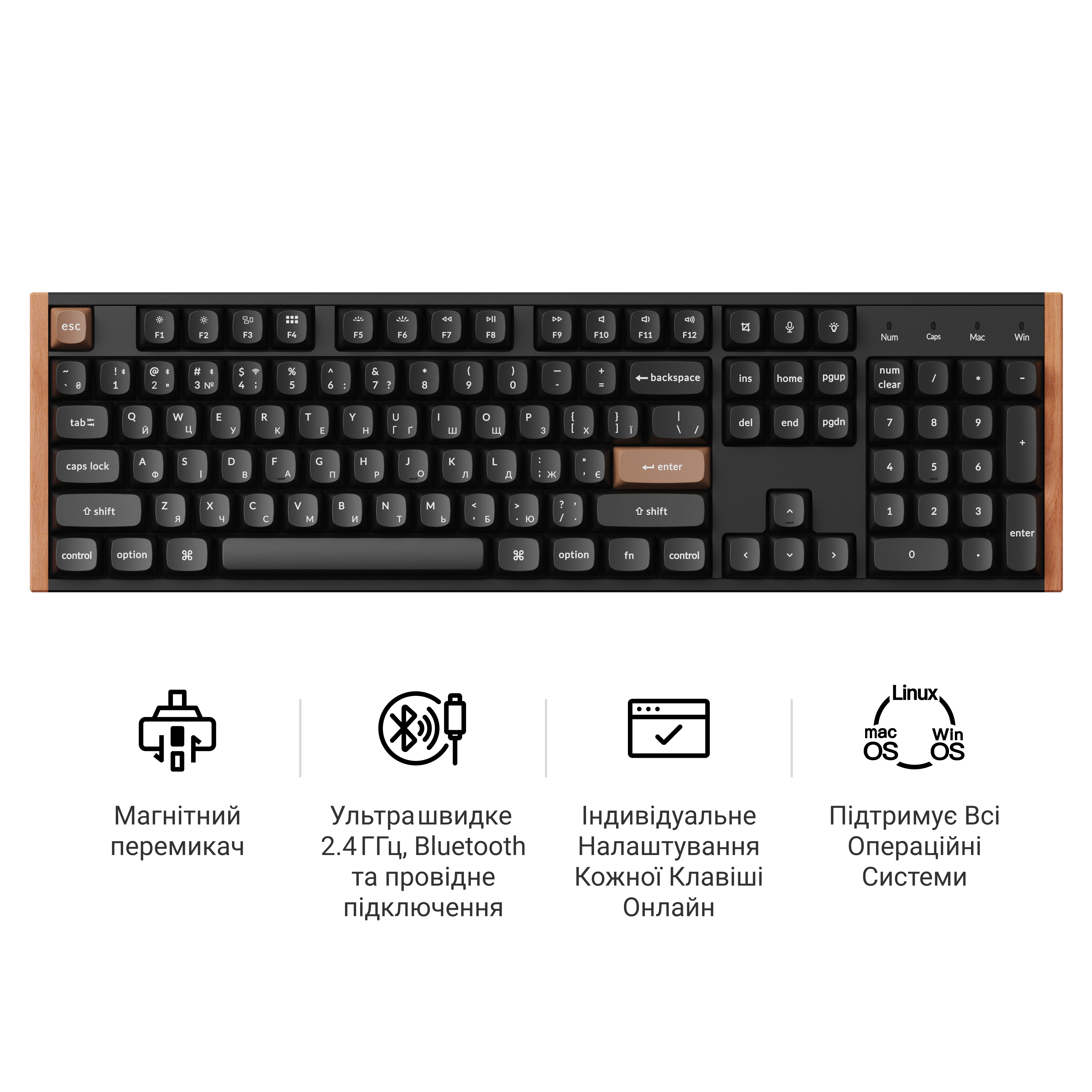 Клавіатура Keychron K10 HE — ключові переваги (іконки)