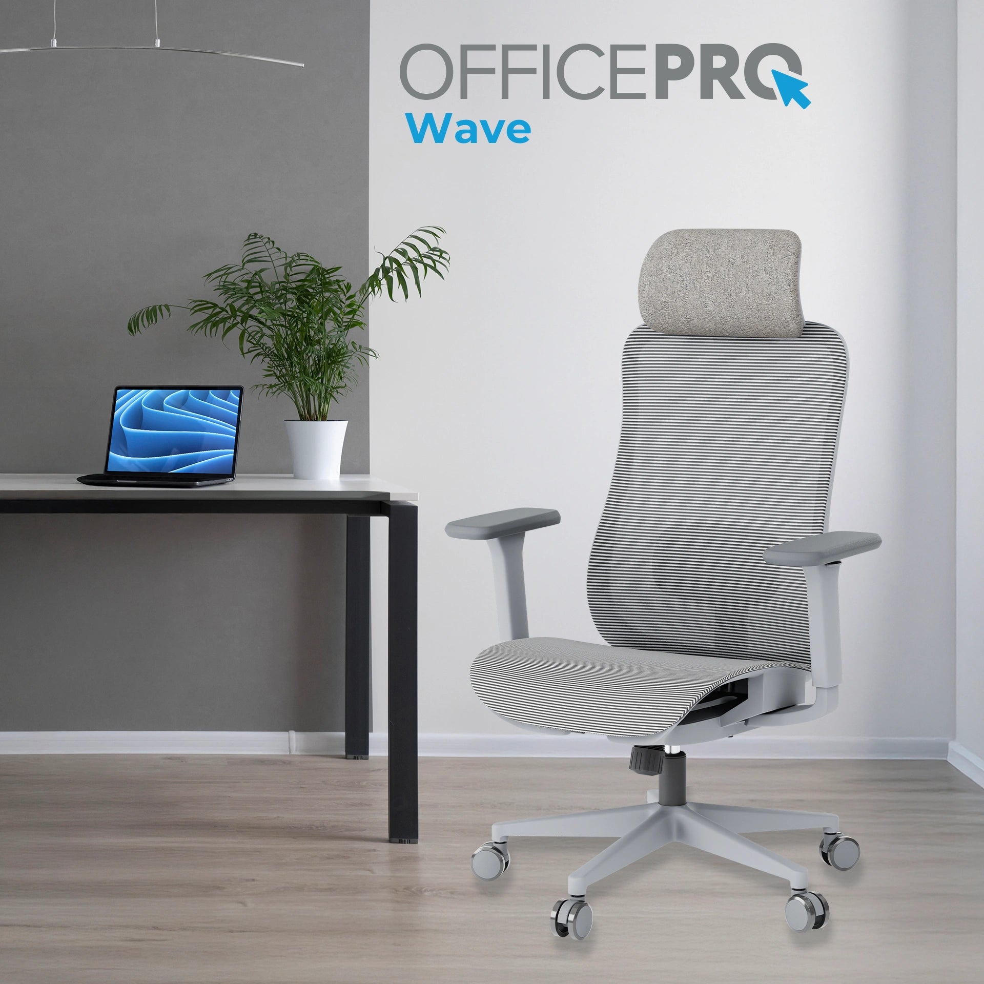 Ергономічне офісне крісло OfficePro Wave OC670 сіре з сітчастою спинкою
