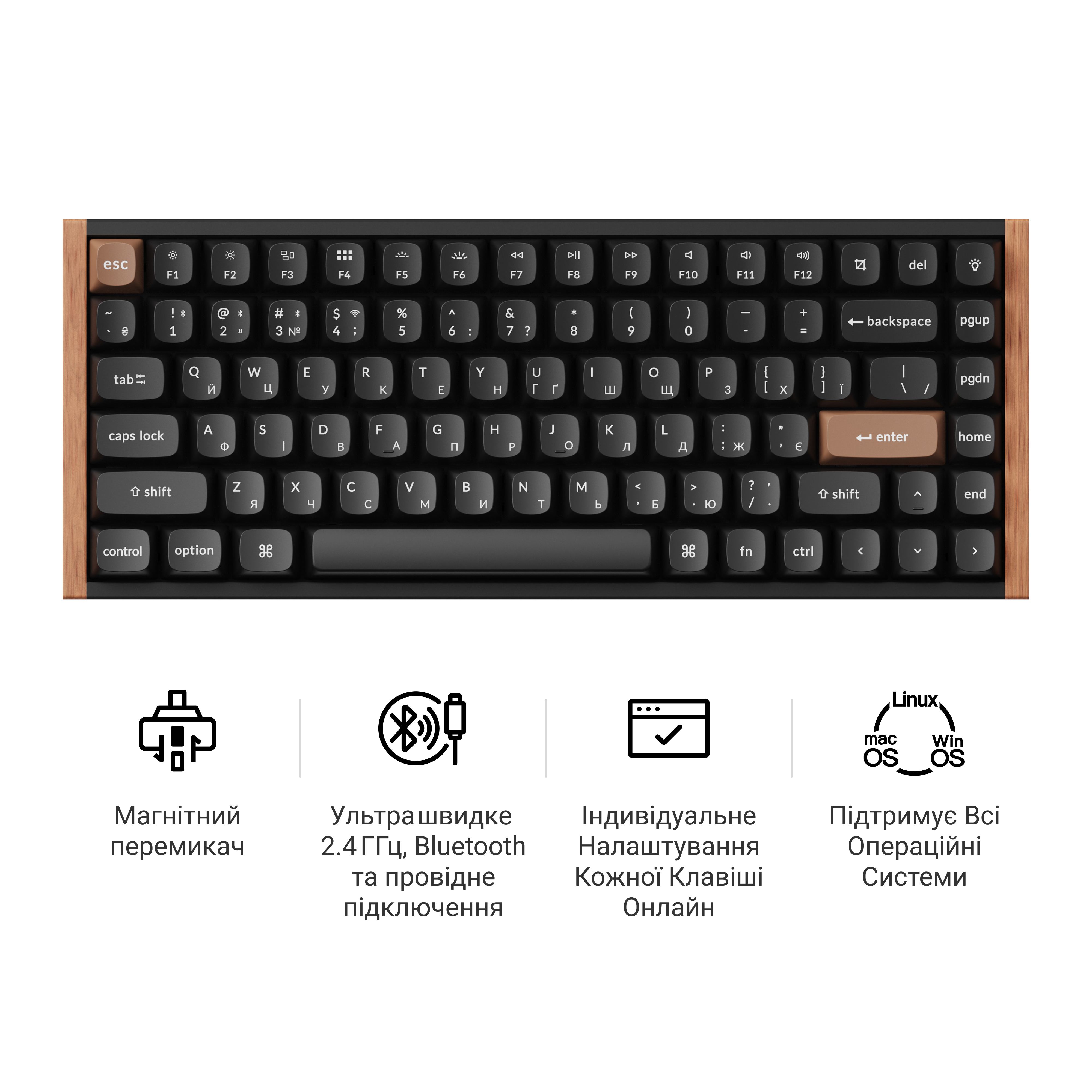 Клавіатура Keychron K2 HE — ключові переваги (іконки)