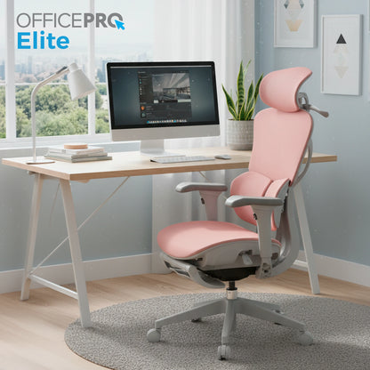 Сітчасте офісне крісло OfficePro Elite OC950 сіро-рожеве