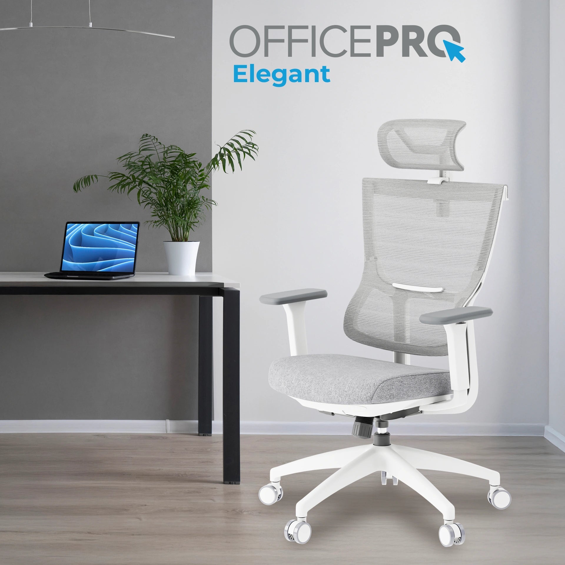 Ергономічне офісне крісло OfficePro Elegant OC600 біле з сітчастою спинкою
