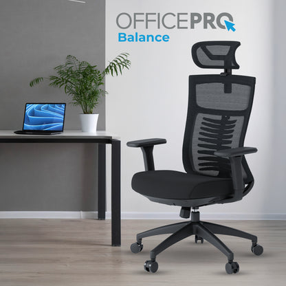 Ергономічне офісне крісло OfficePro Balance OC550 чорне з сітчастою спинкою