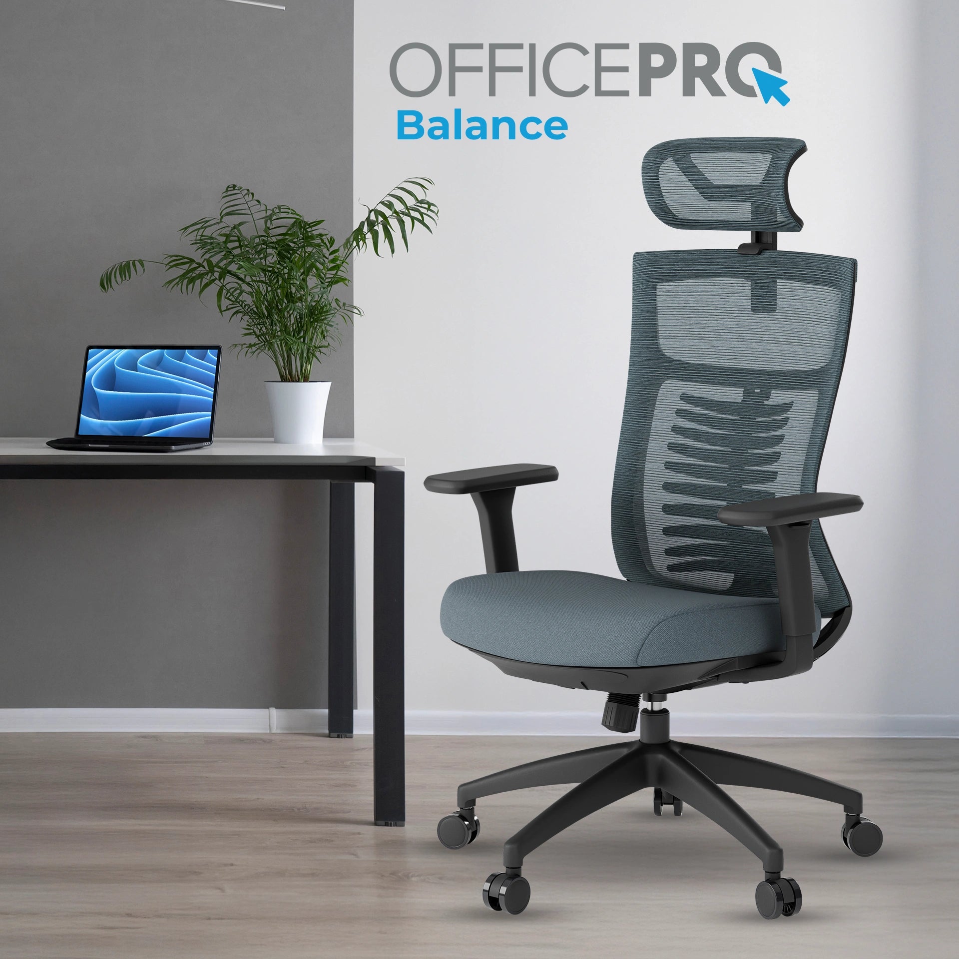 Ергономічне офісне крісло OfficePro Balance OC550 чорно-сіре з сіткою