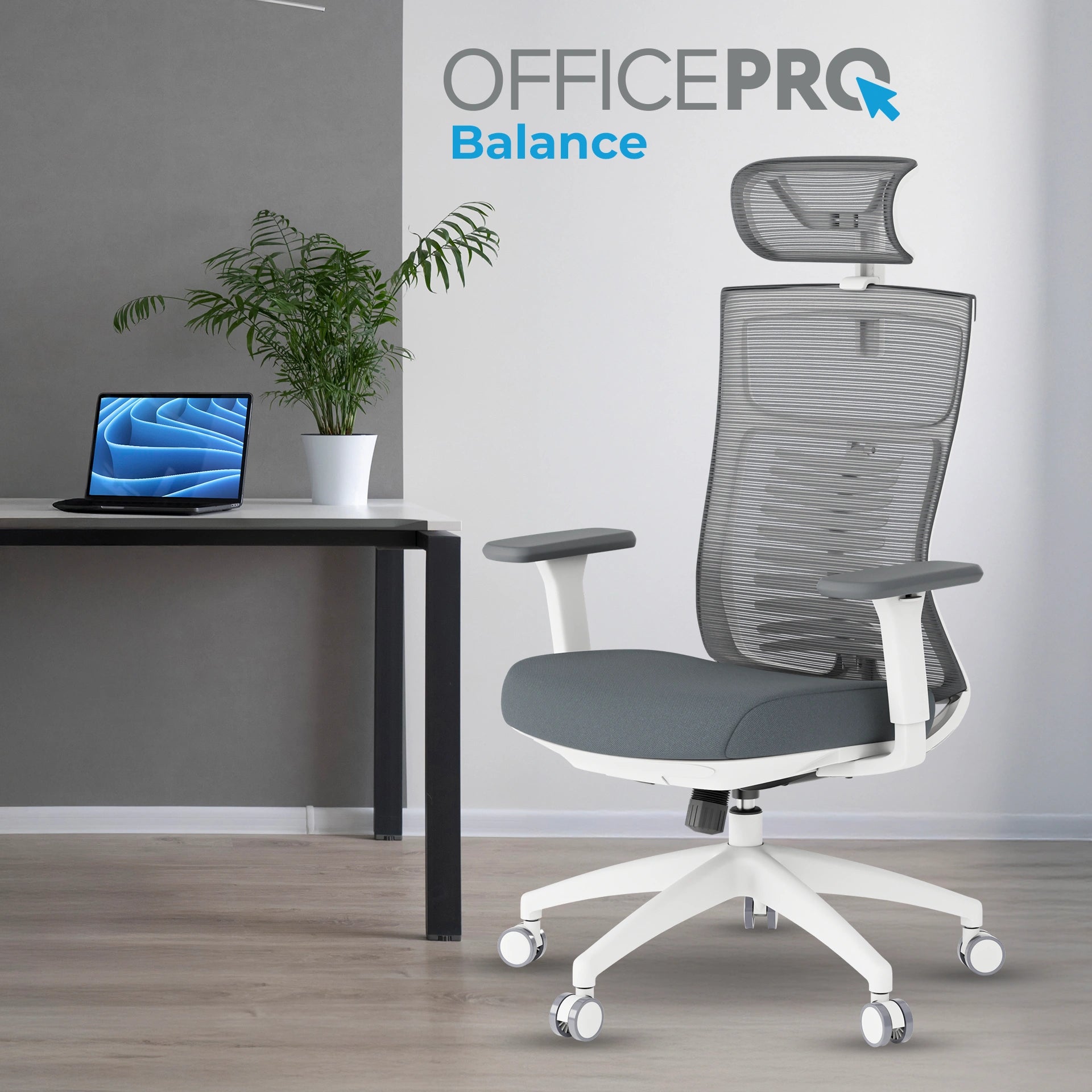 Ергономічне офісне крісло OfficePro Balance OC550 біле з сітчастою спинкою