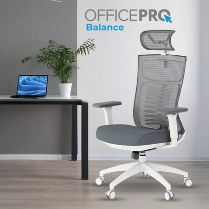 Ергономічне офісне крісло OfficePro Balance OC550 біле з сітчастою спинкою