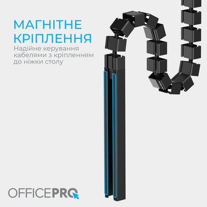 Органайзер для кабелів OfficePro CM370B — інфографіка магнітного кріплення