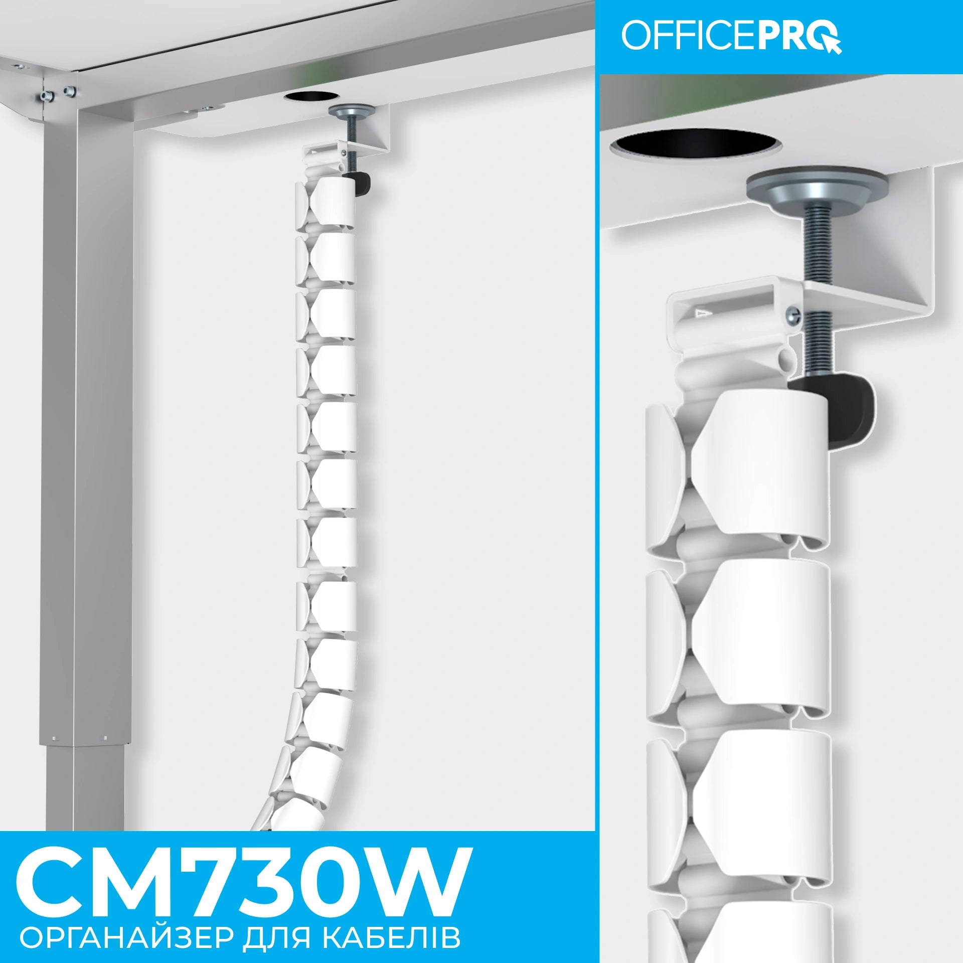 Органайзер для кабелю OfficePro CM730W — інфографіка модульної структури