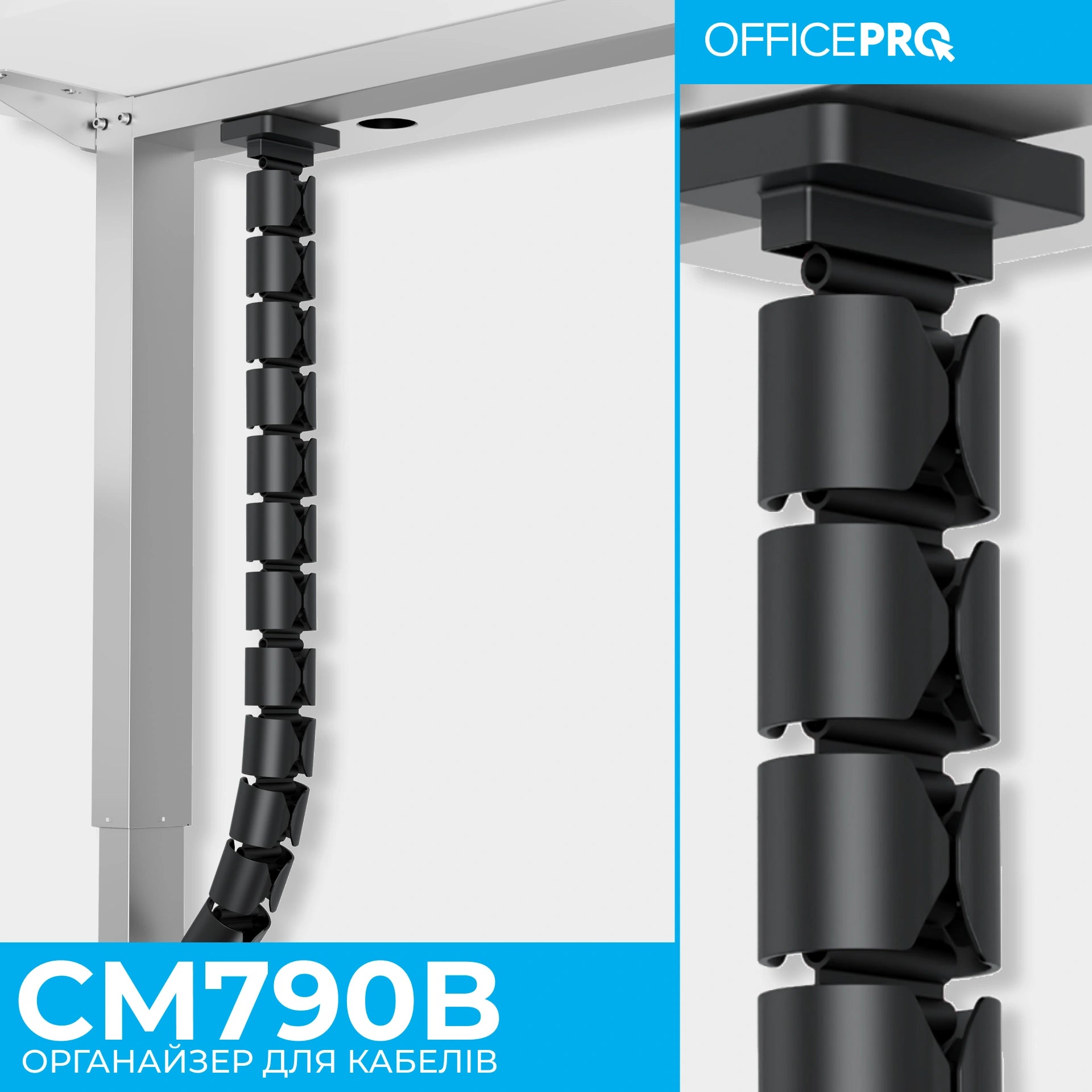 Органайзер для кабелю OfficePro CM790B — інфографіка модульної структури
