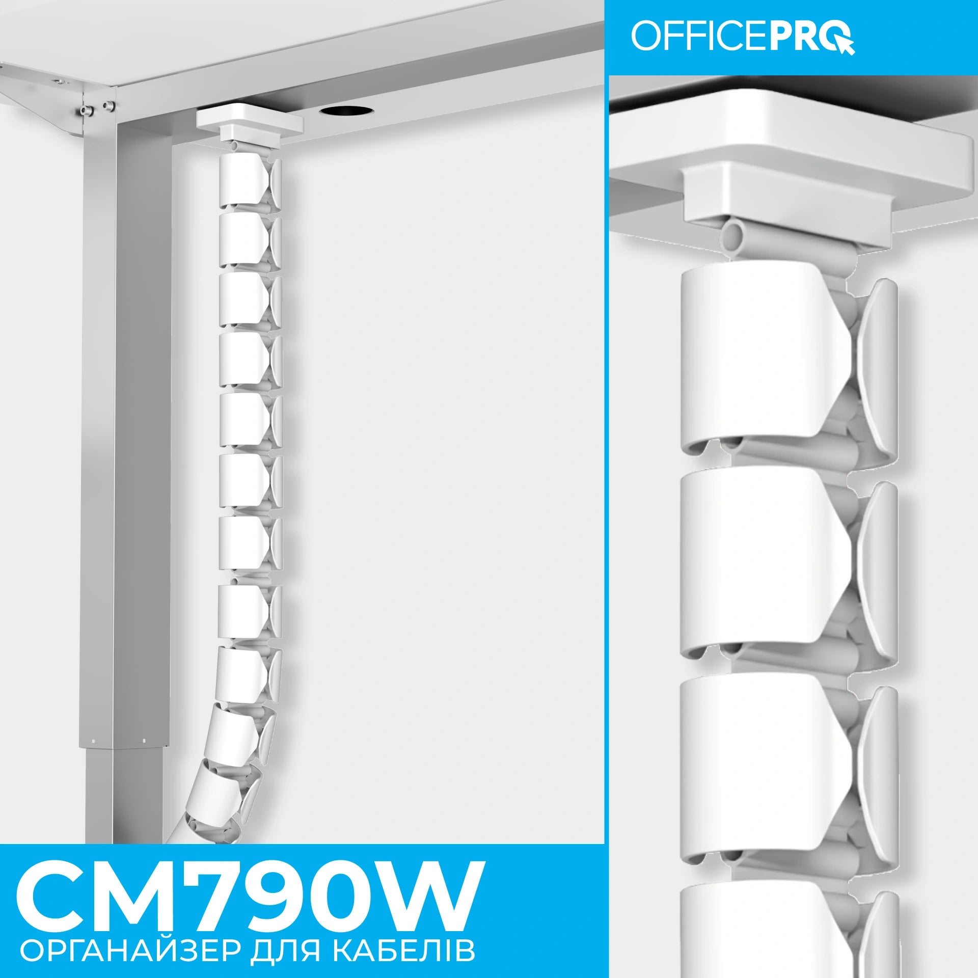 Органайзер для кабелю OfficePro CM790W — інфографіка модульної структури