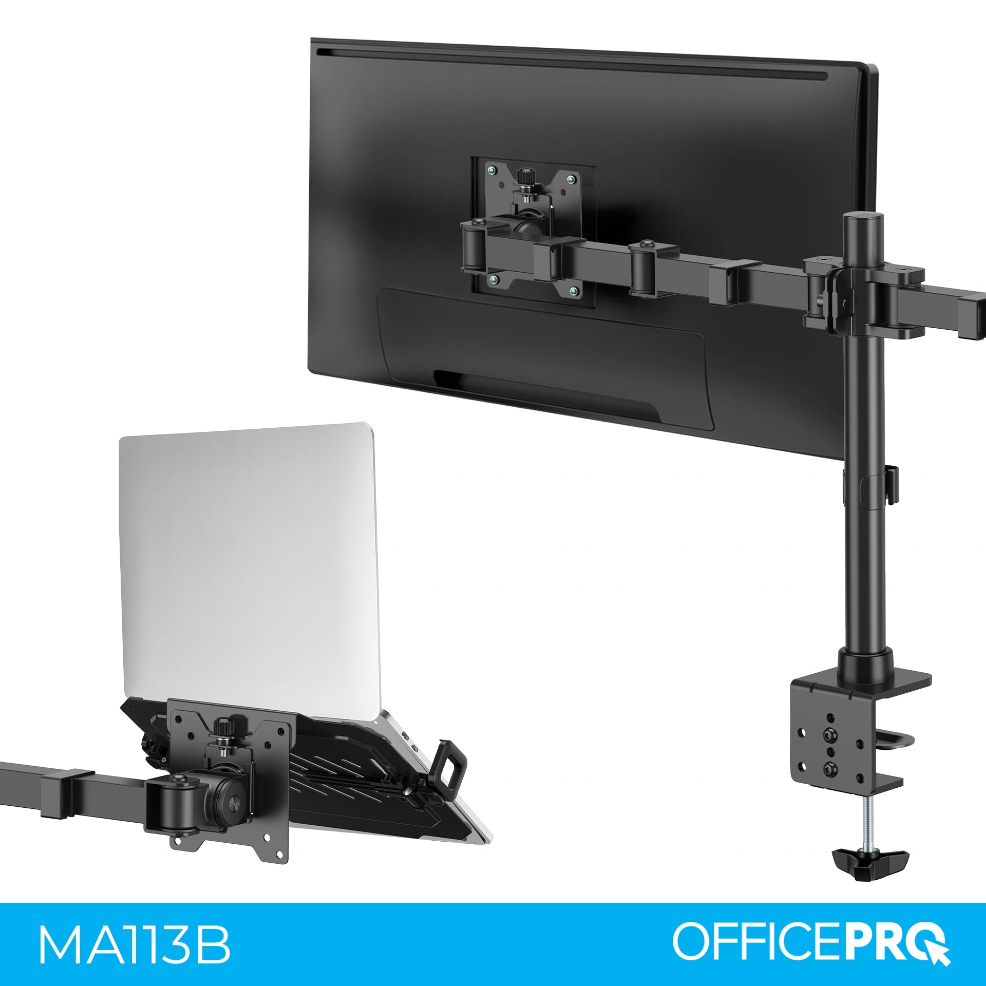 Кронштейн для монітора і ноутбука OfficePro MA113B чорний — монітор і ноутбук на стійці