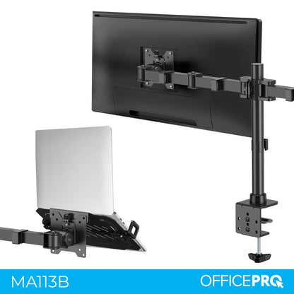Кронштейн для монітора і ноутбука OfficePro MA113B чорний — монітор і ноутбук на стійці