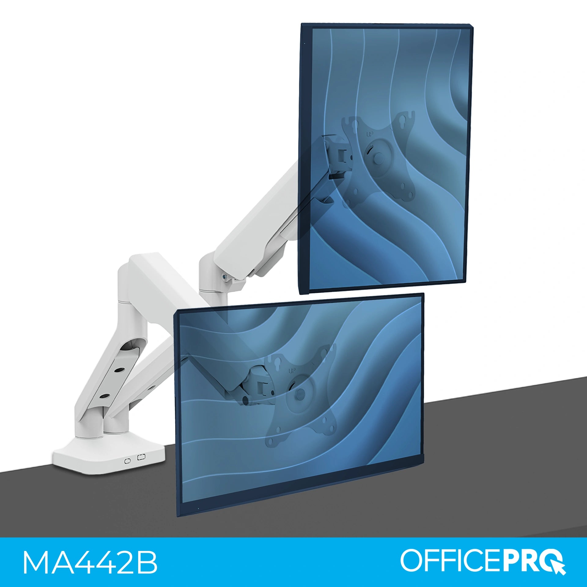 Кронштейн OfficePro MA442W білий — монітор на кронштейні, вид спереду