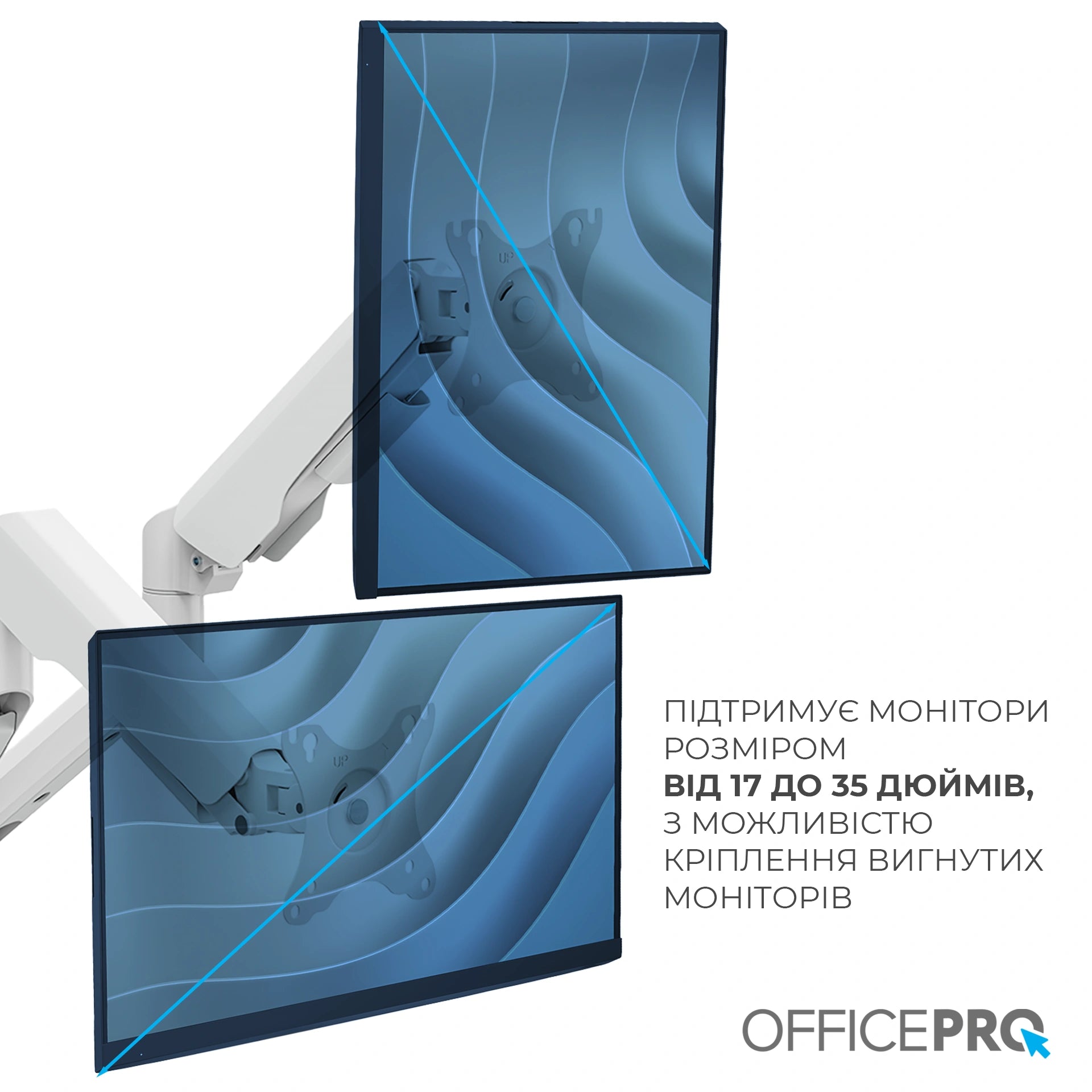 Кронштейн OfficePro MA442W білий — екран під кутом на кронштейні