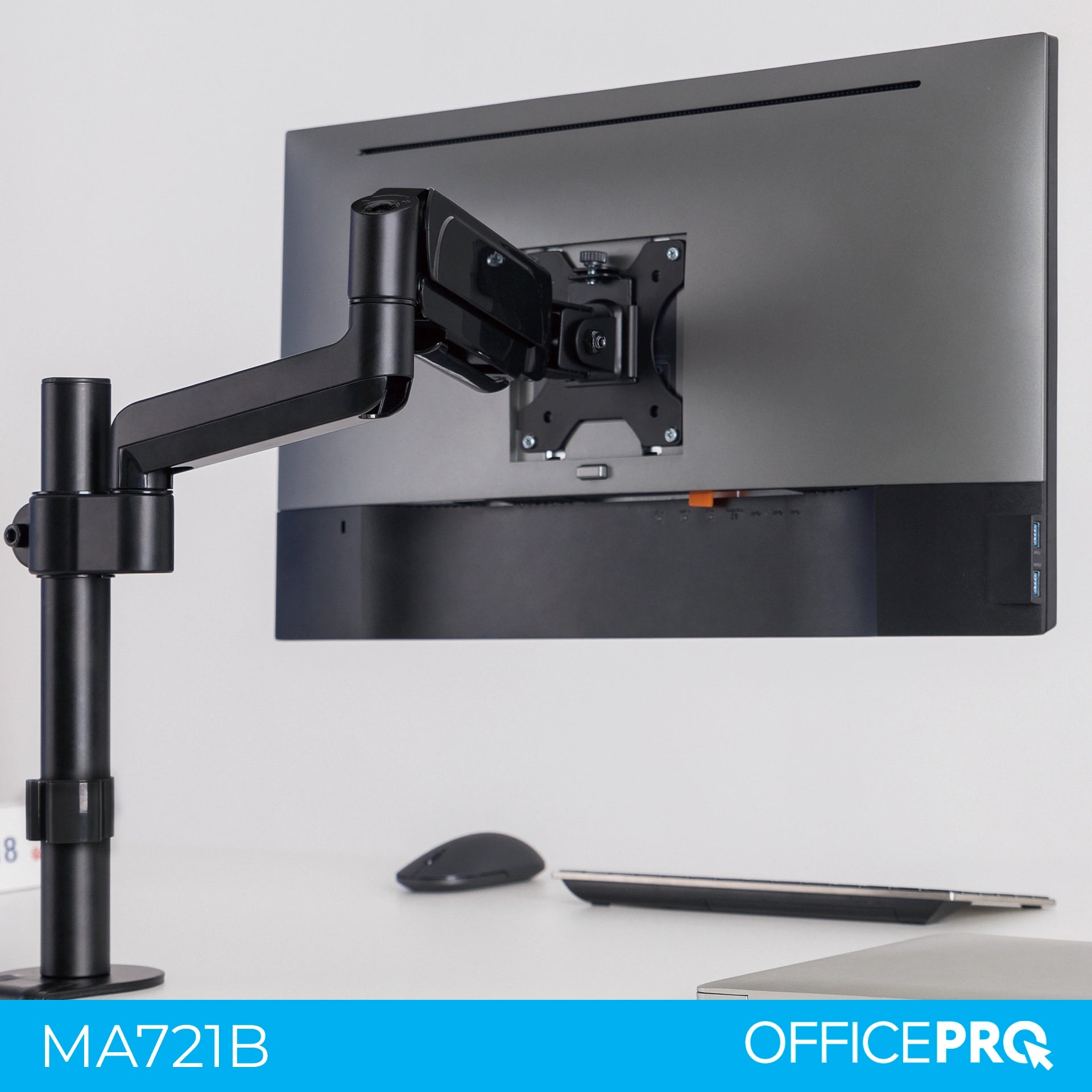 Кронштейн для монітора OfficePro MA721B чорний — монітор на кронштейні, вид ззаду