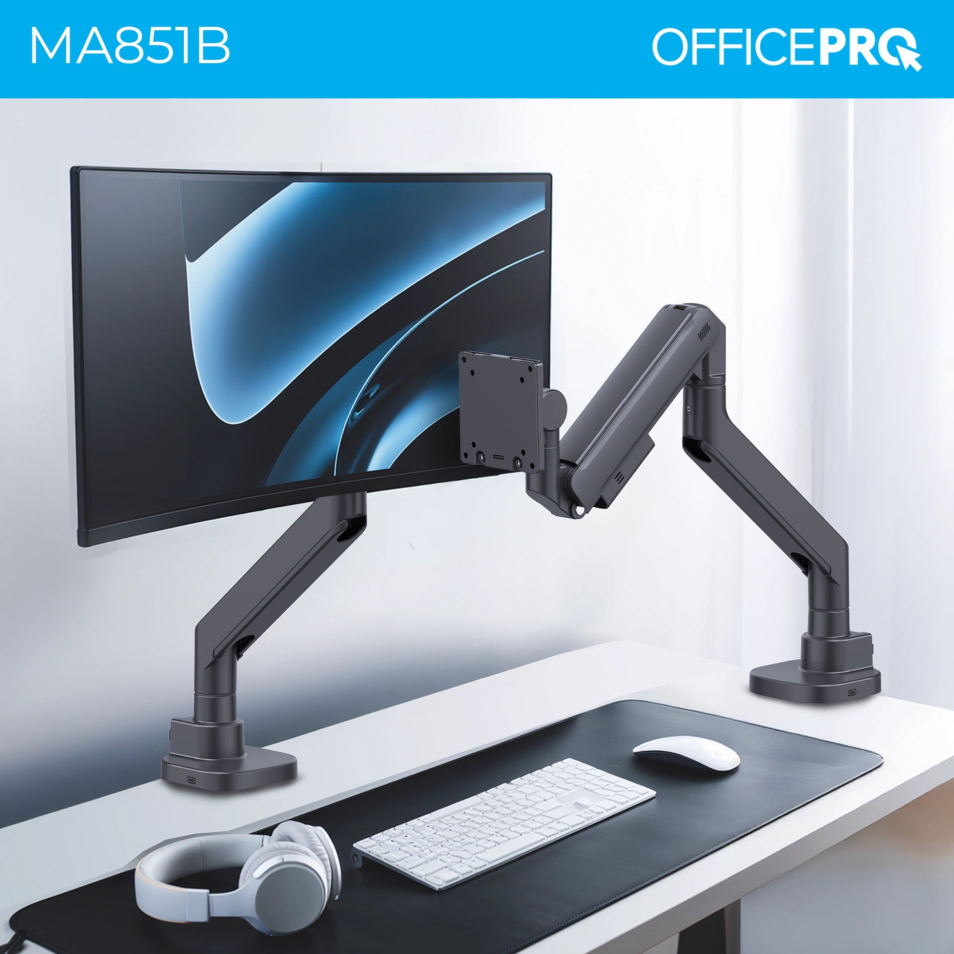 Кронштейн OfficePro MA851B чорний — монітор на робочому столі