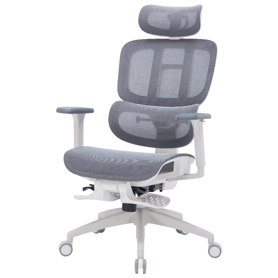 Офісне крісло OfficePro Skyline OC750 біло-сіре з підставкою для ніг, сітка