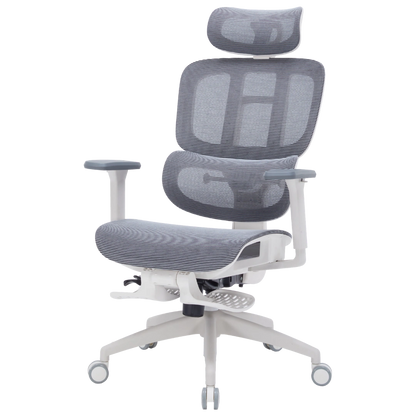 Офісне крісло OfficePro Skyline OC750 біло-сіре з підставкою для ніг, сітка
