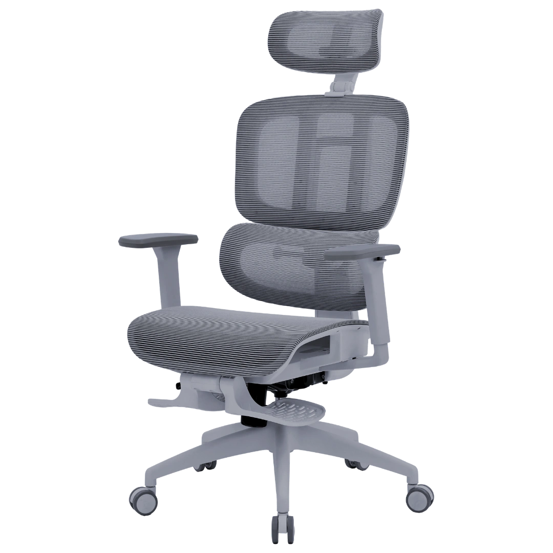 Офісне крісло OfficePro Skyline OC750 сіре з підставкою для ніг, сітка