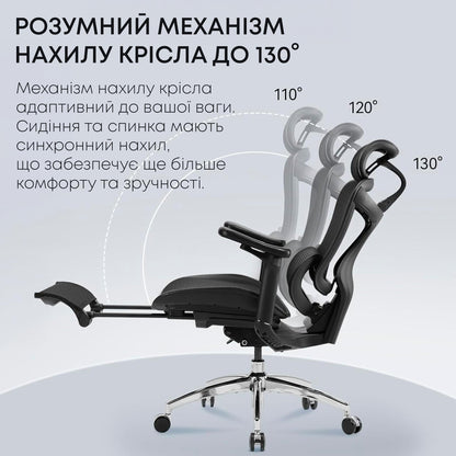 Кресло офисное с подставкой для ног Sihoo DORO C300L Mesh Black with footrest