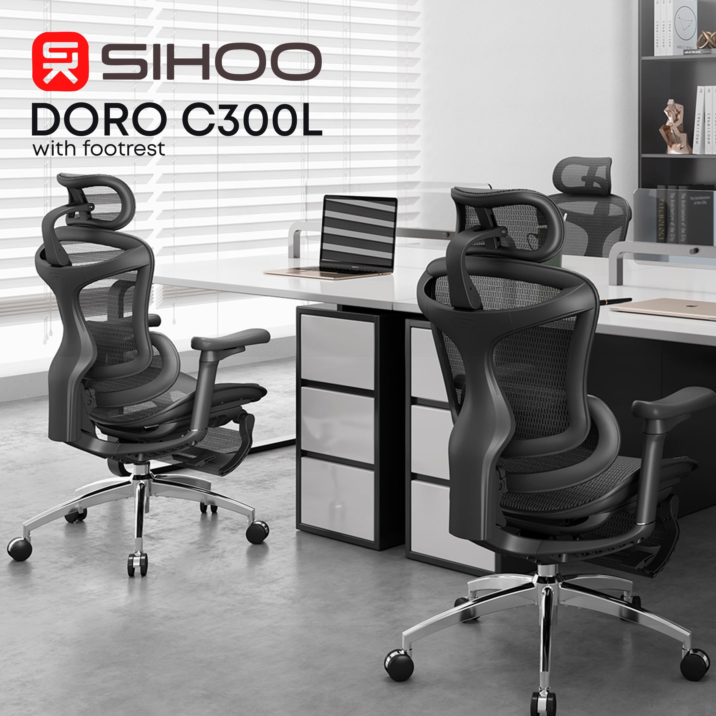 Кресло офисное с подставкой для ног Sihoo DORO C300L Mesh Black with footrest