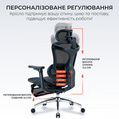 Кресло офисное с подставкой для ног Sihoo DORO C300L Mesh Black with footrest