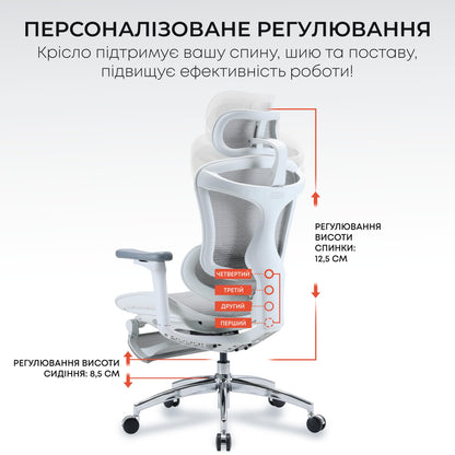 Кресло офисное с подставкой для ног Sihoo DORO C300L Mesh White with footrest