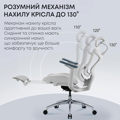 Кресло офисное с подставкой для ног Sihoo DORO C300L Mesh White with footrest