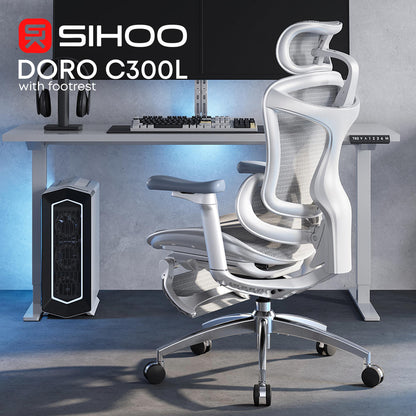 Кресло офисное с подставкой для ног Sihoo DORO C300L Mesh White with footrest